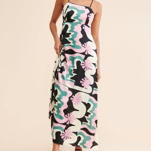 Anthropologie X Oopscool Abstract Floral Maxi Dress in Pink, Green,Black & Cream